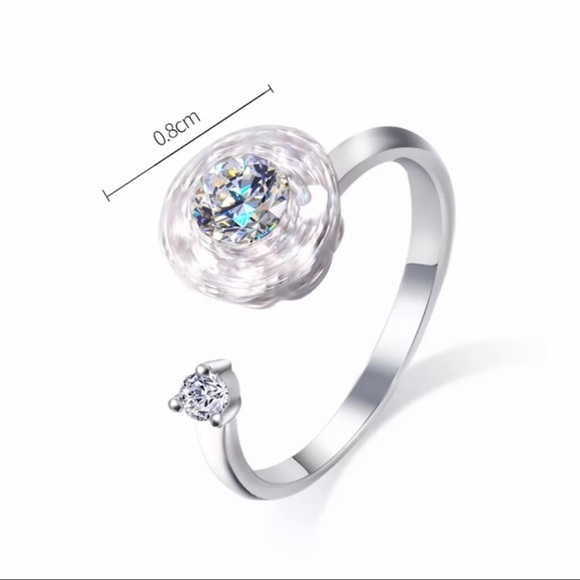 Daisy Flower Fancy Fidget Spinner Crystal CZ Rotating Silver Ring Resizable - Picture 5 of 6